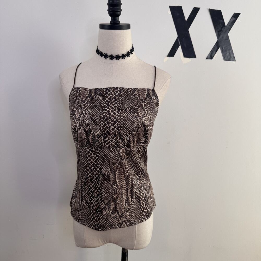 Y2K Snakeskin Cami Top Square Neck Tie Open Back Cropped Top Indie Sleaze S